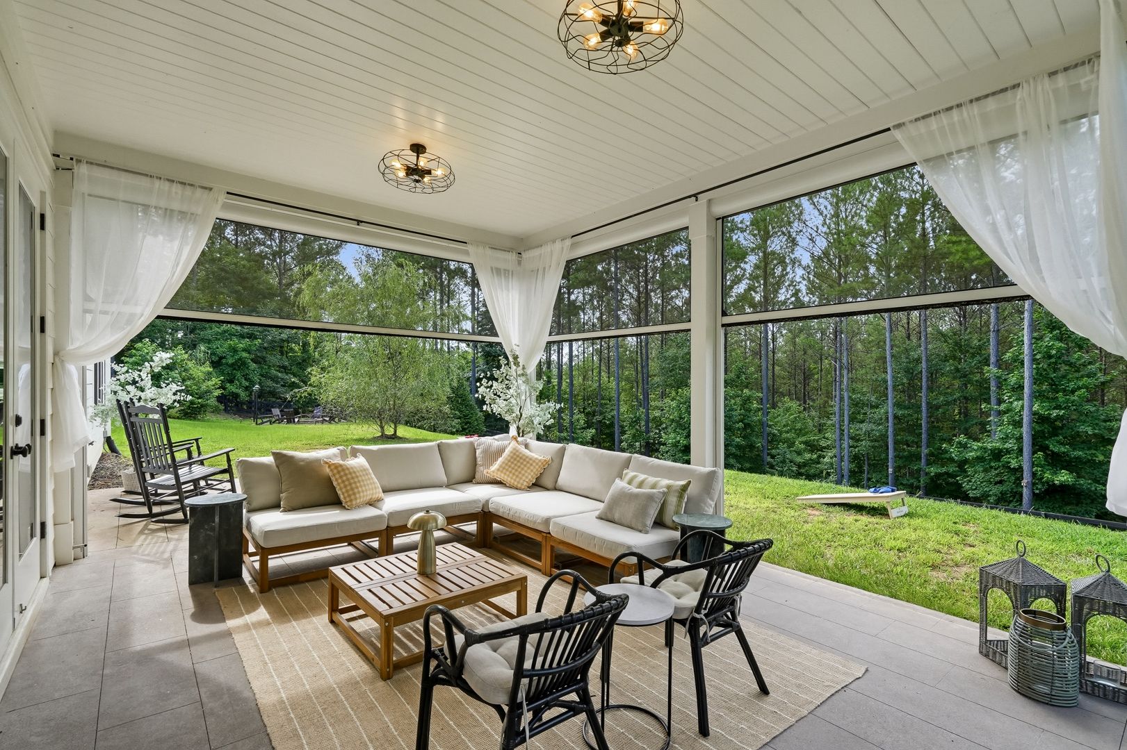 Screened porch looking out into the North Georgia pines