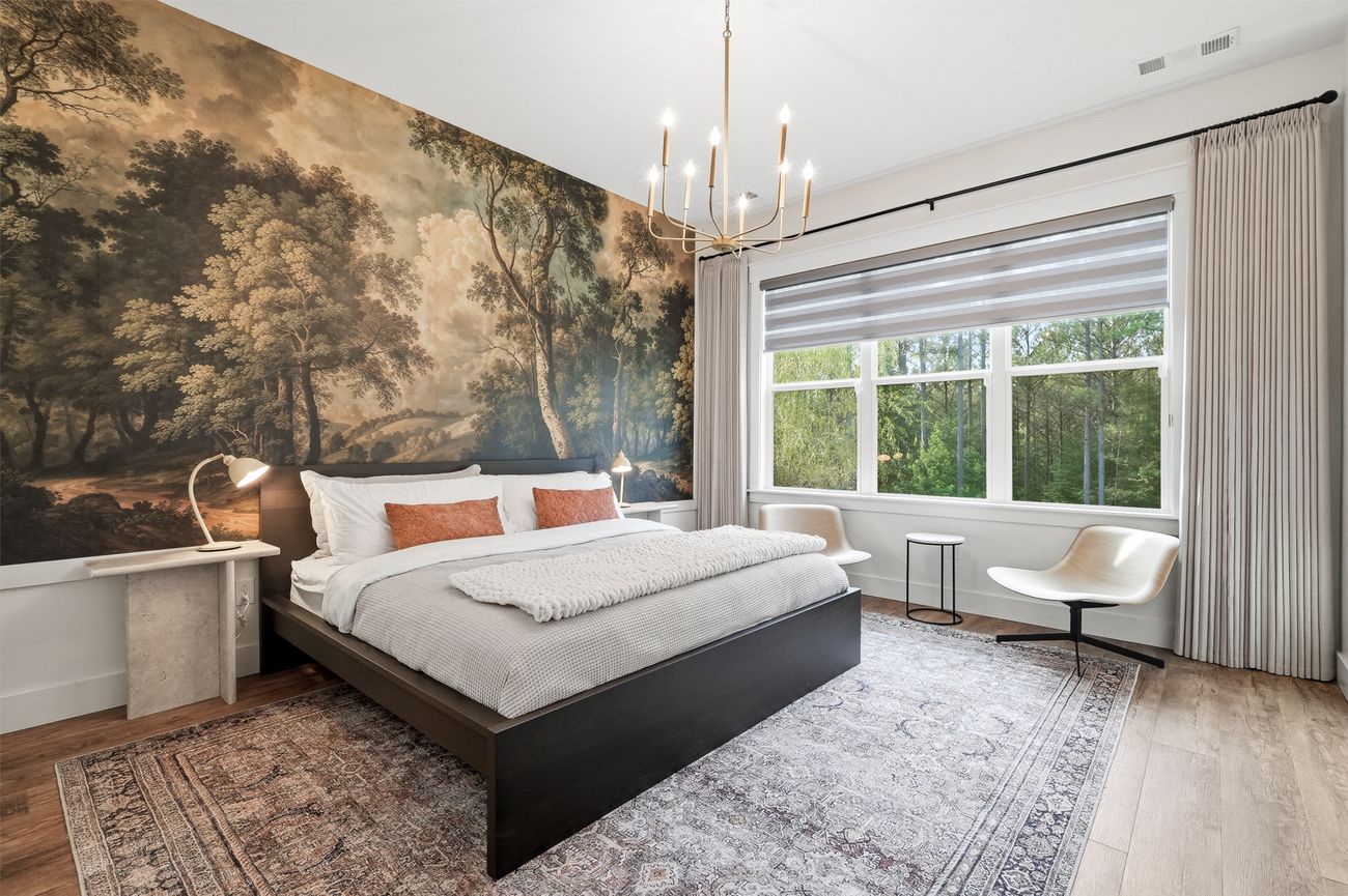 Primary suite with hand-painted forest mural